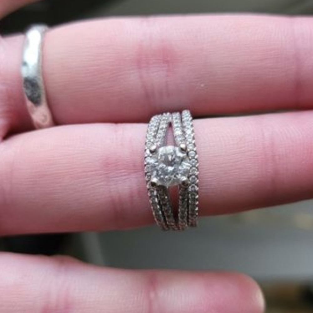 💎Diamond & 14kWhite Gold Ring Set Engage/Wedding/Treat You (Center Stone .90ct)